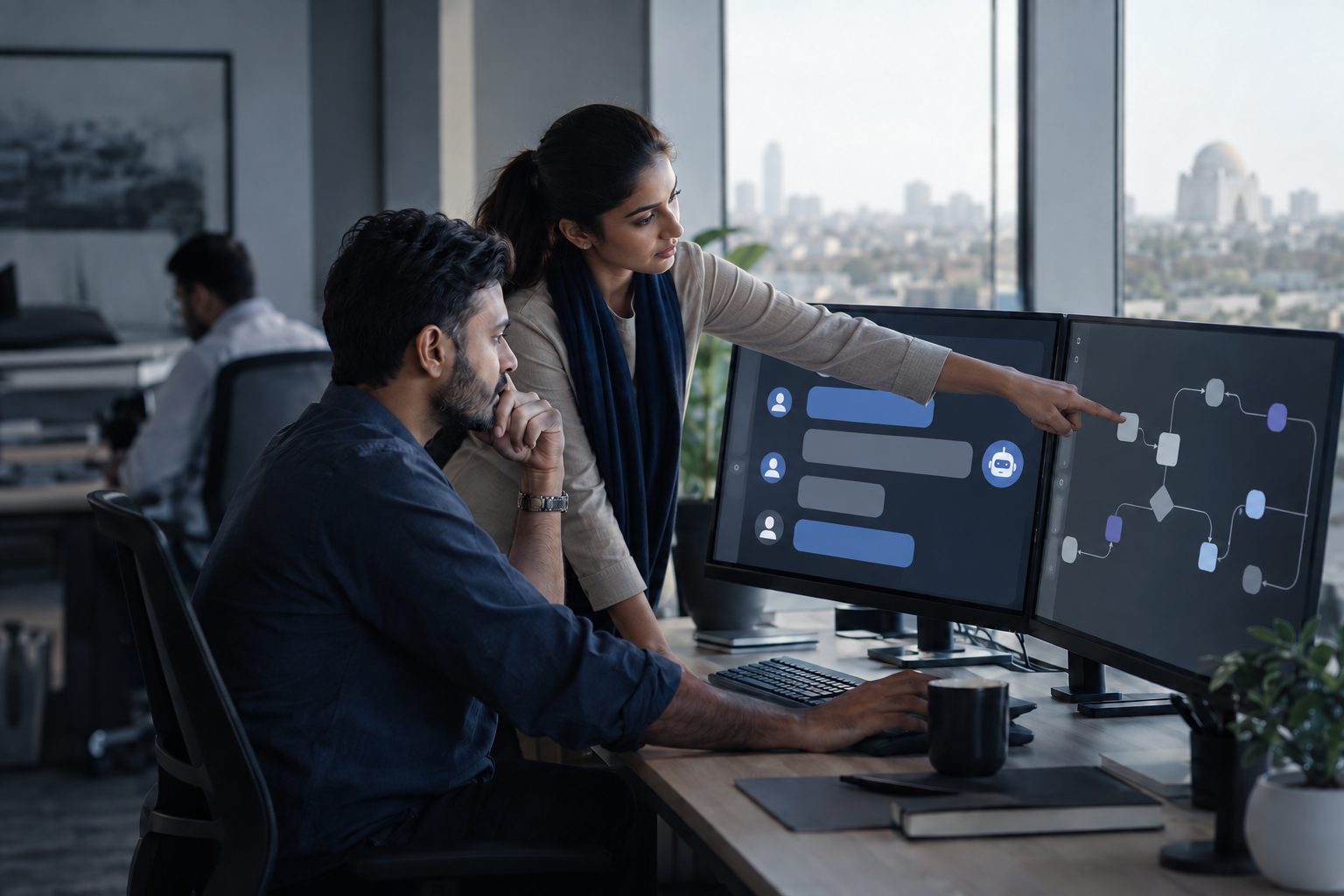 an operations manager watching an AI agent handle customer conversations